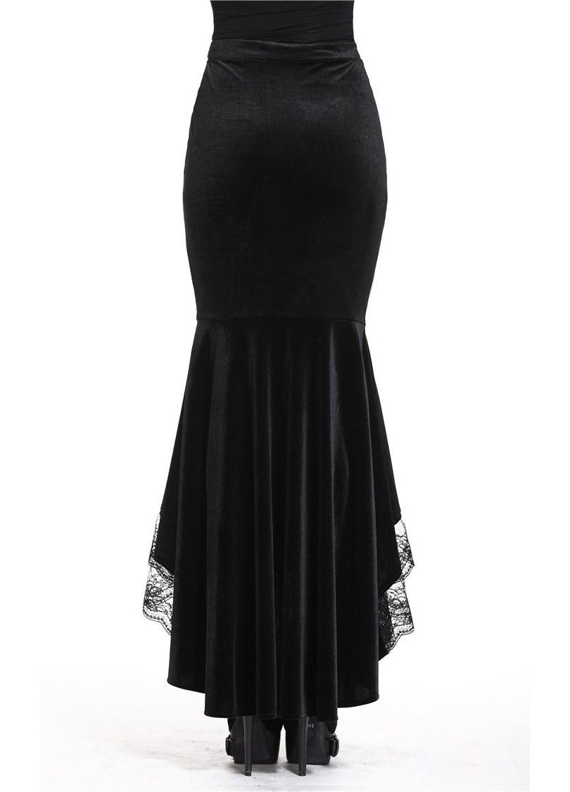 Dark in Love Gothic Skirt Cordelia Black Velvet Fishtail Embroidered - QHA UK