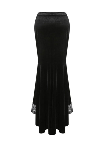 Dark in Love Gothic Skirt Cordelia Black Velvet Fishtail Embroidered - QHA UK
