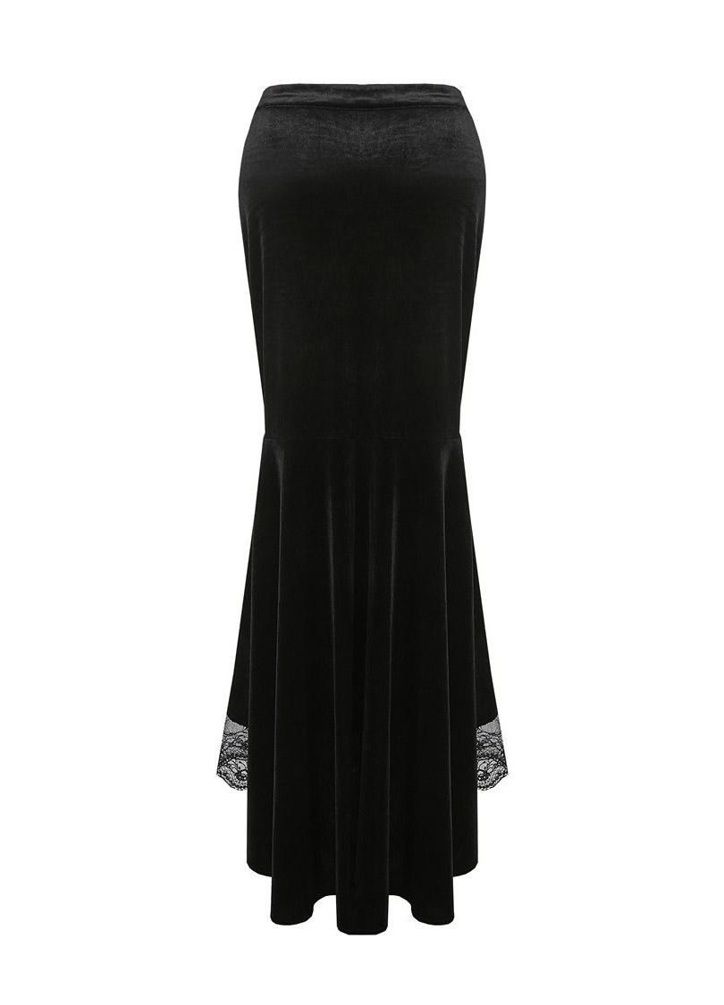 Dark in Love Gothic Skirt Cordelia Black Velvet Fishtail Embroidered - QHA UK