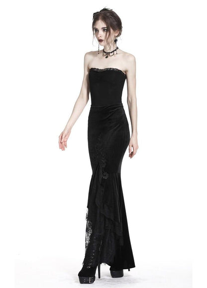 Dark in Love Gothic Skirt Cordelia Black Velvet Fishtail Embroidered - QHA UK