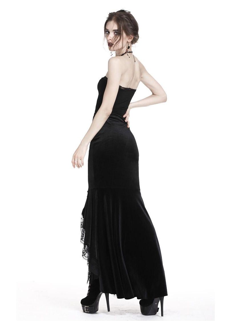 Dark in Love Gothic Skirt Cordelia Black Velvet Fishtail Embroidered - QHA UK