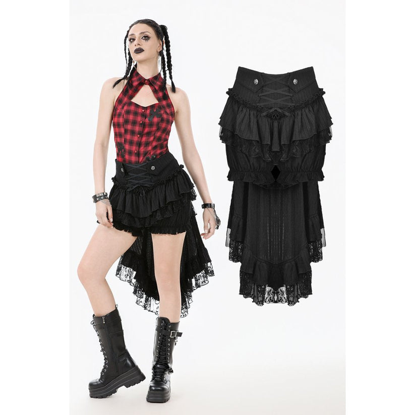 Dark in Love Women's Gothic Skirt Cordelia High-Low Layered Skort - QHA UK