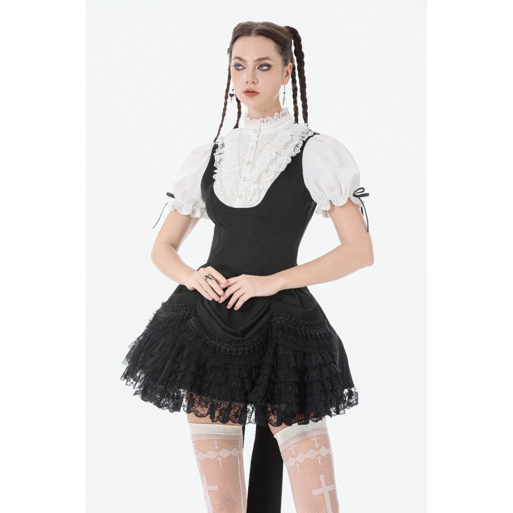 Dark in Love Women's Blouse Court-Style Black and White Lace UK 8-18 - QHA UK