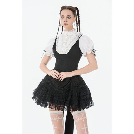 Dark in Love Women's Blouse Court-Style Black and White Lace UK 8-18 - QHA UK