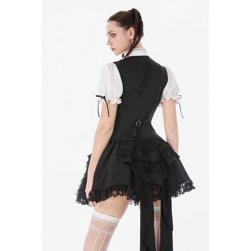 Dark in Love Women's Blouse Court-Style Black and White Lace UK 8-18 - QHA UK