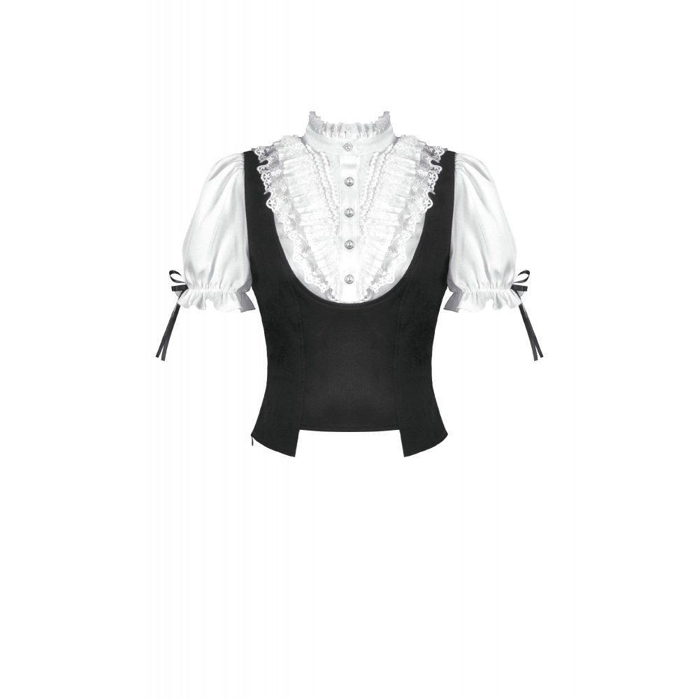 Dark in Love Women's Blouse Court-Style Black and White Lace UK 8-18 - QHA UK