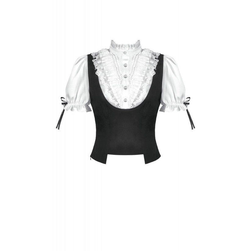 Dark in Love Women's Blouse Court-Style Black and White Lace UK 8-18 - QHA UK