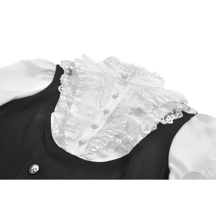 Dark in Love Women's Blouse Court-Style Black and White Lace UK 8-18 - QHA UK