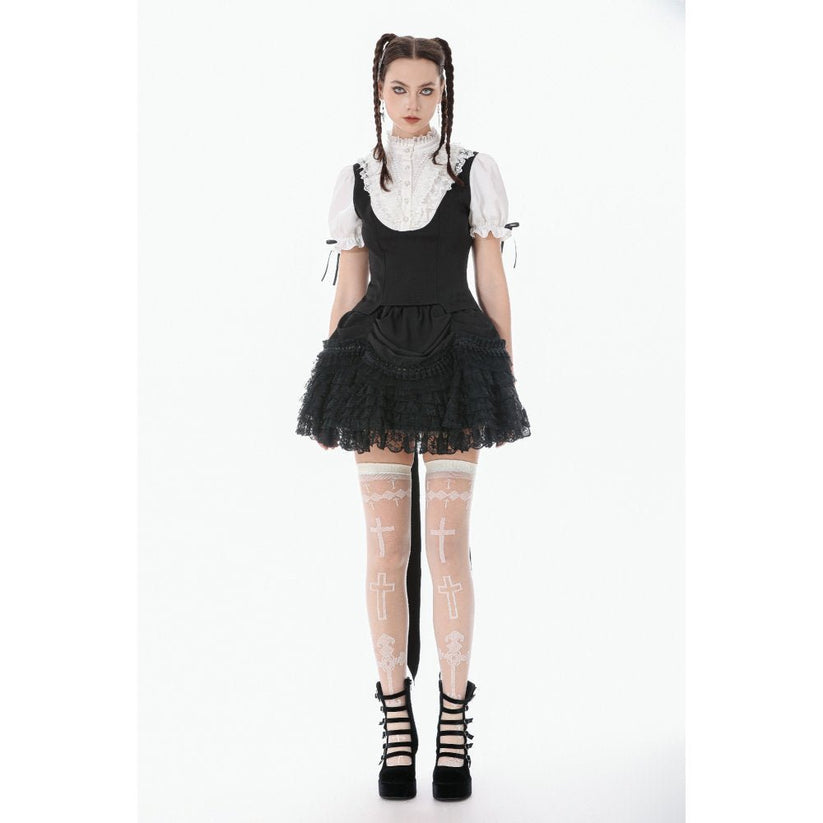 Dark in Love Women's Blouse Court-Style Black and White Lace UK 8-18 - QHA UK