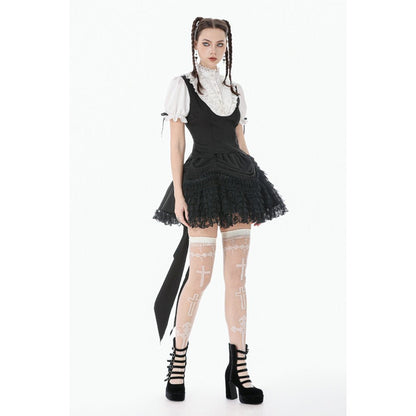 Dark in Love Women's Blouse Court-Style Black and White Lace UK 8-18 - QHA UK