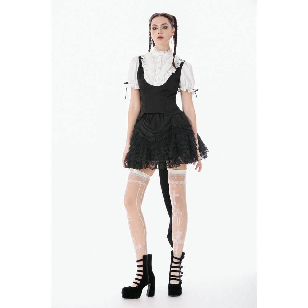 Dark in Love Women's Blouse Court-Style Black and White Lace UK 8-18 - QHA UK