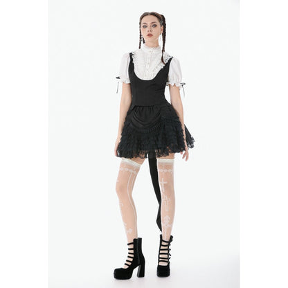 Dark in Love Women's Blouse Court-Style Black and White Lace UK 8-18 - QHA UK
