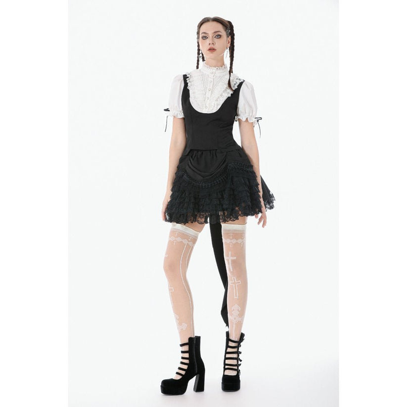 Dark in Love Women's Blouse Court-Style Black and White Lace UK 8-18 - QHA UK