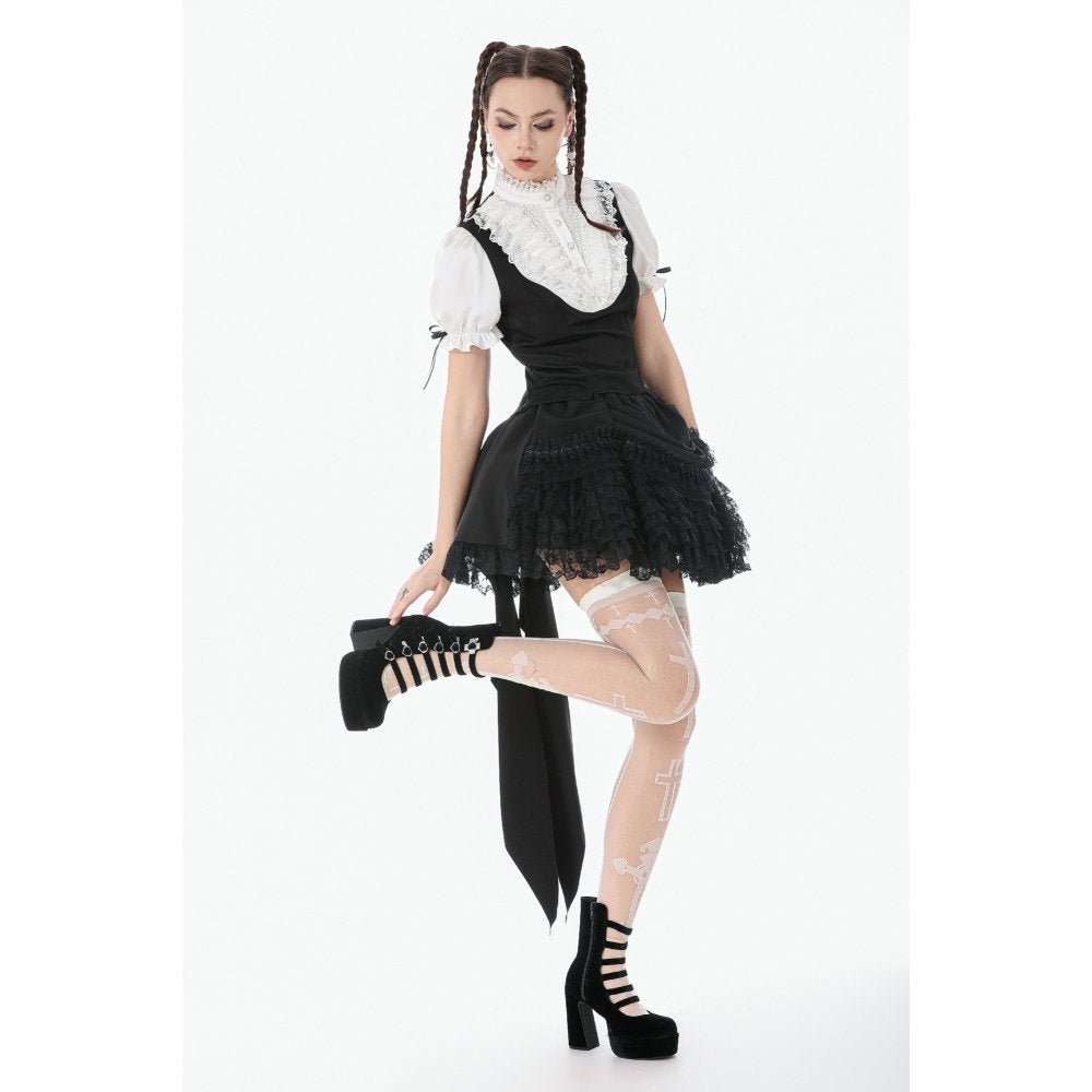 Dark in Love Women's Blouse Court-Style Black and White Lace UK 8-18 - QHA UK