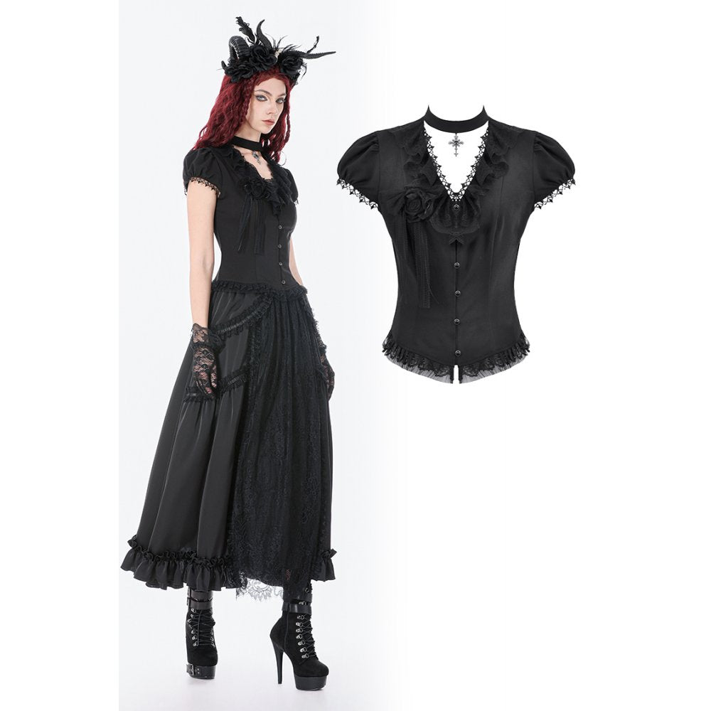 Dark in Love Women's Gothic Blouse Courtly Cross Gem UK 8-18 - QHA UK
