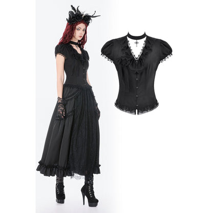 Dark in Love Women's Gothic Blouse Courtly Cross Gem UK 8-18 - QHA UK