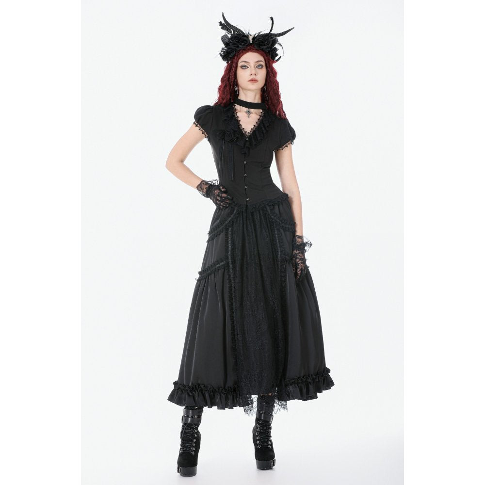Dark in Love Women's Gothic Blouse Courtly Cross Gem UK 8-18 - QHA UK