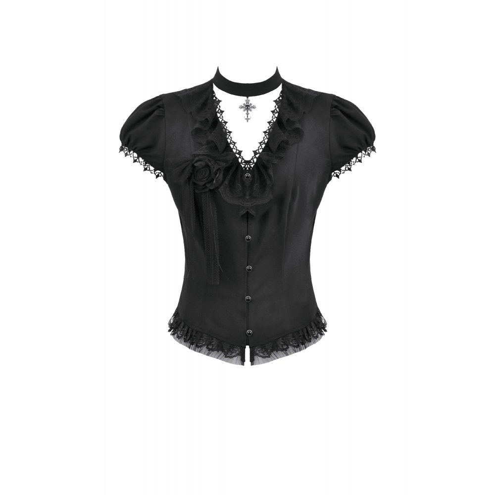 Dark in Love Women's Gothic Blouse Courtly Cross Gem UK 8-18 - QHA UK