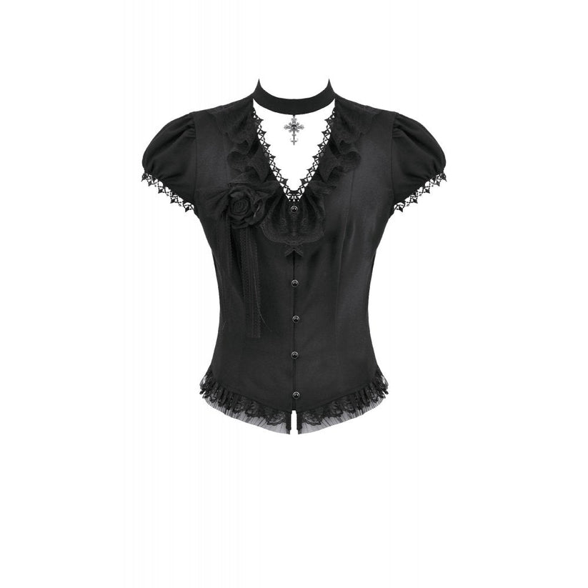 Dark in Love Women's Gothic Blouse Courtly Cross Gem UK 8-18 - QHA UK