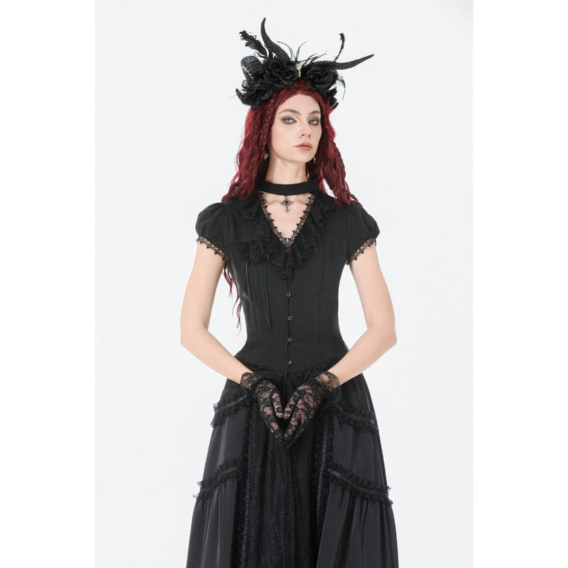 Dark in Love Women's Gothic Blouse Courtly Cross Gem UK 8-18 - QHA UK