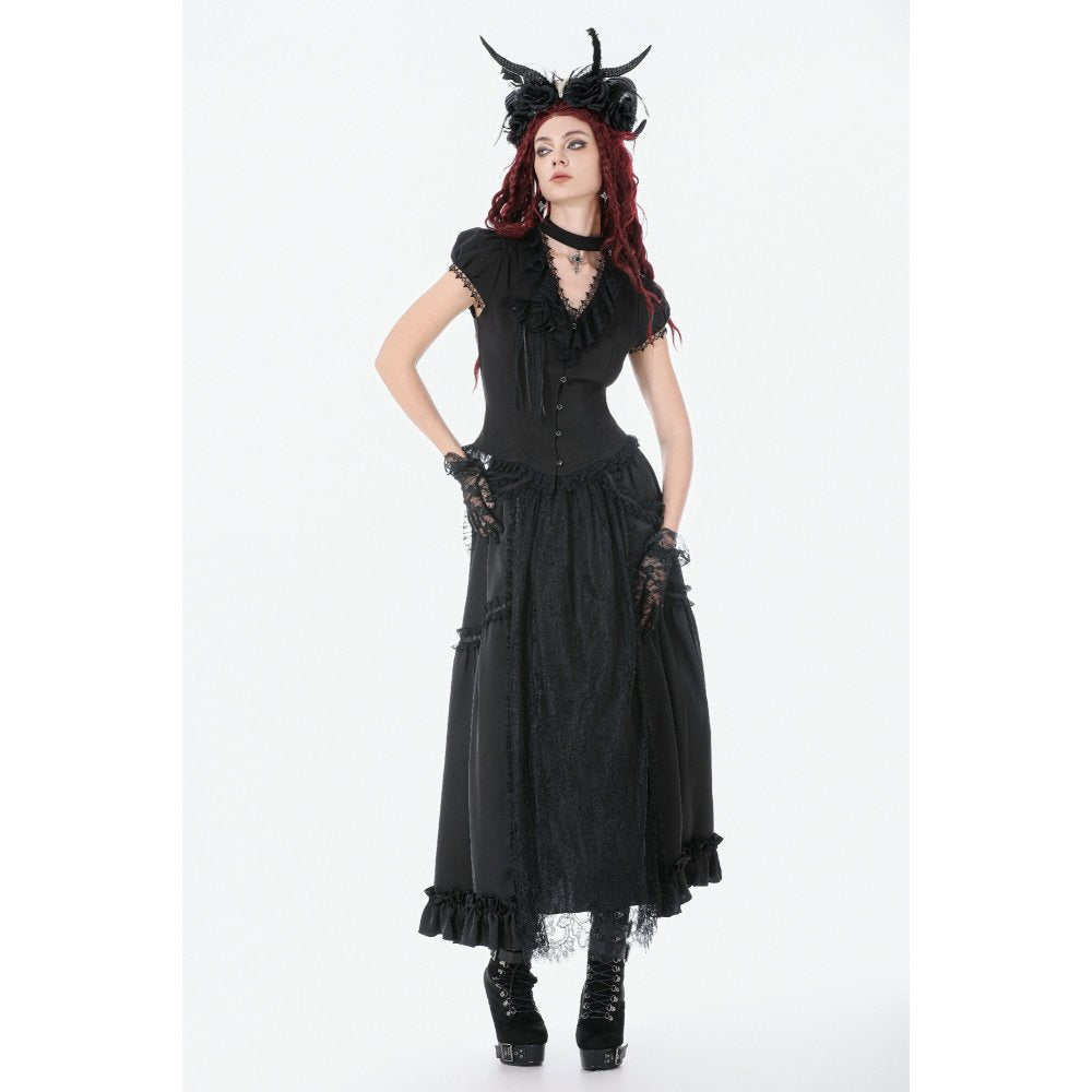 Dark in Love Women's Gothic Blouse Courtly Cross Gem UK 8-18 - QHA UK