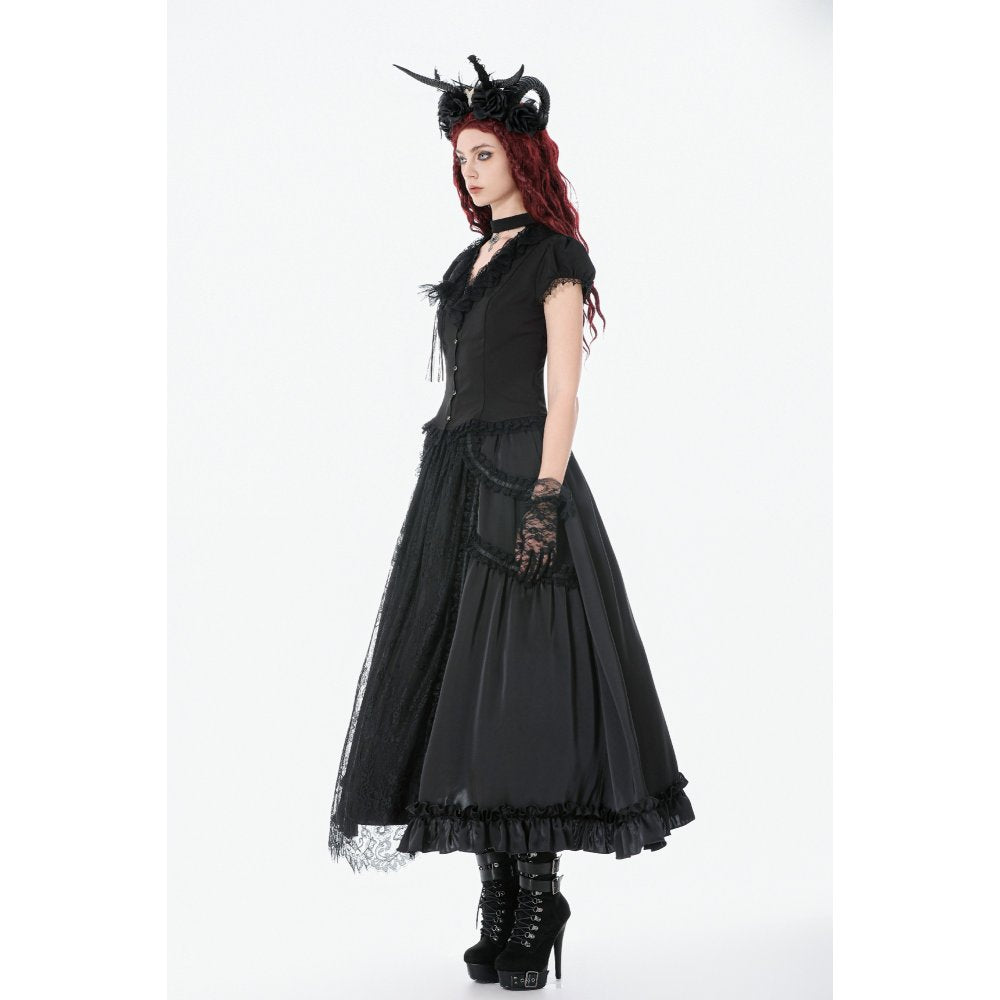 Dark in Love Women's Gothic Blouse Courtly Cross Gem UK 8-18 - QHA UK