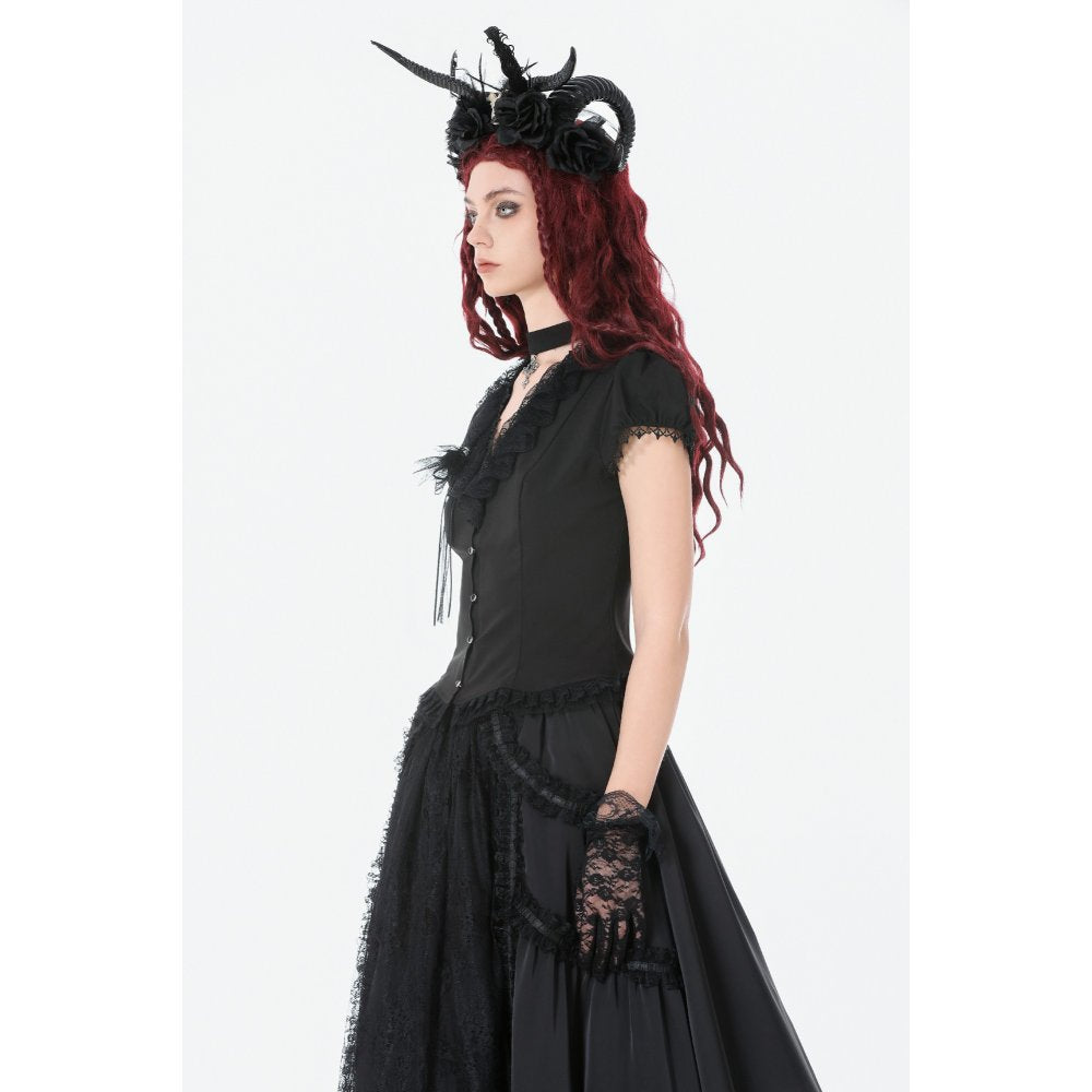 Dark in Love Women's Gothic Blouse Courtly Cross Gem UK 8-18 - QHA UK