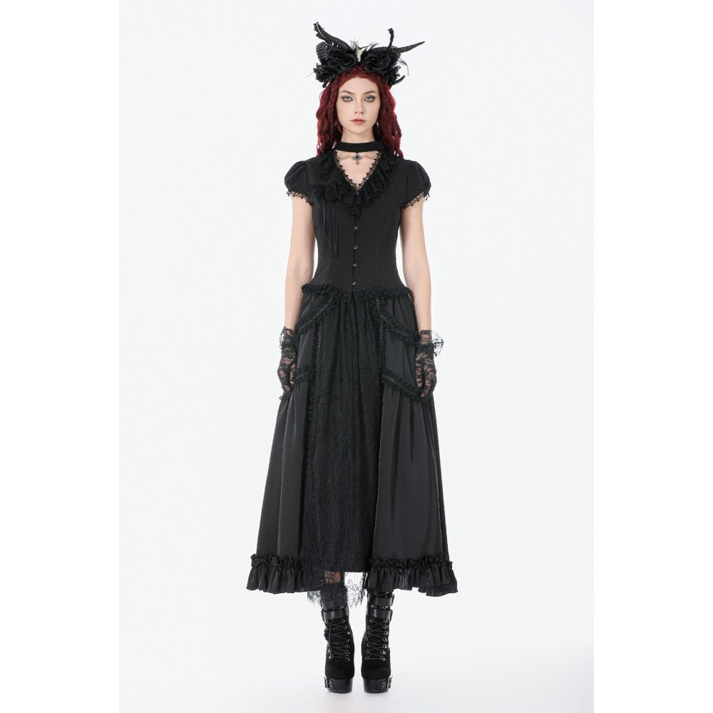 Dark in Love Women's Gothic Blouse Courtly Cross Gem UK 8-18 - QHA UK