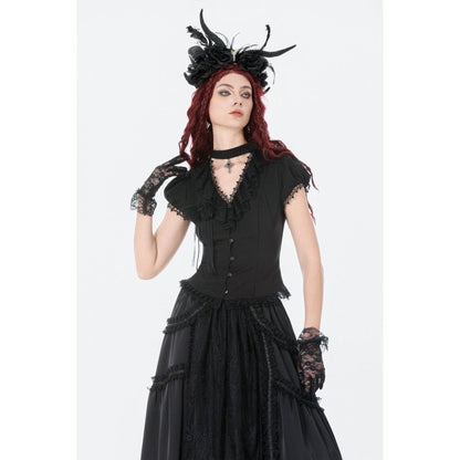 Dark in Love Women's Gothic Blouse Courtly Cross Gem UK 8-18 - QHA UK