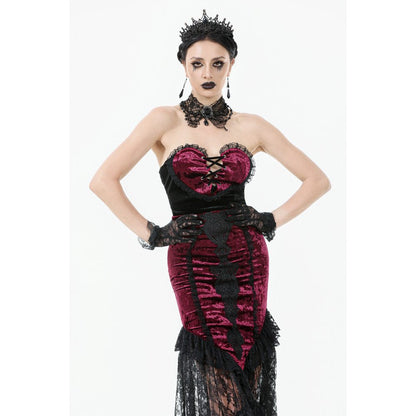 Dark in Love Gothic Skirt Crimson Queen Lace High-Low Burgundy UK 8-22 - QHA UK