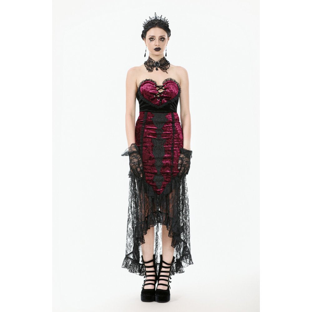 Dark in Love Gothic Skirt Crimson Queen Lace High-Low Burgundy UK 8-22 - QHA UK