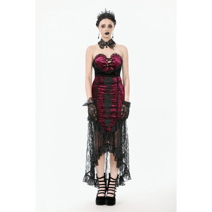 Dark in Love Gothic Skirt Crimson Queen Lace High-Low Burgundy UK 8-22 - QHA UK
