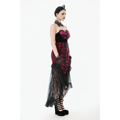 Dark in Love Gothic Skirt Crimson Queen Lace High-Low Burgundy UK 8-22 - QHA UK