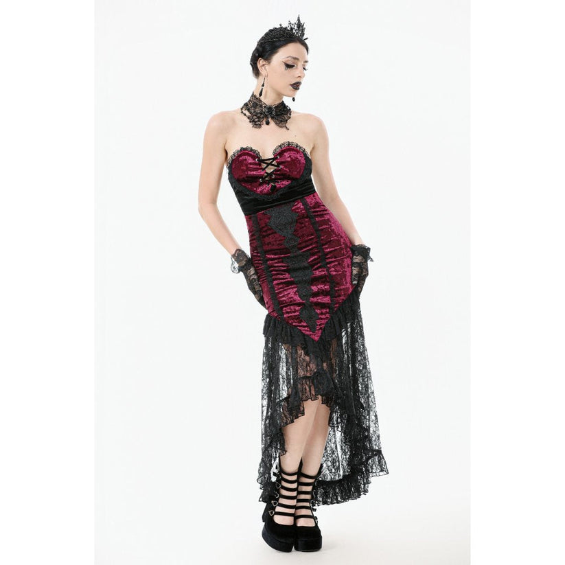 Dark in Love Gothic Skirt Crimson Queen Lace High-Low Burgundy UK 8-22 - QHA UK