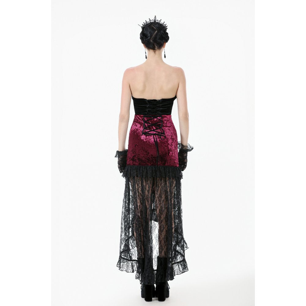 Dark in Love Gothic Skirt Crimson Queen Lace High-Low Burgundy UK 8-22 - QHA UK