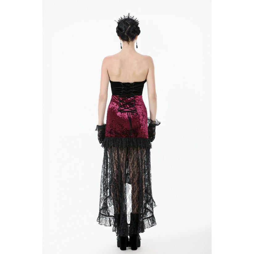 Dark in Love Gothic Skirt Crimson Queen Lace High-Low Burgundy UK 8-22 - QHA UK