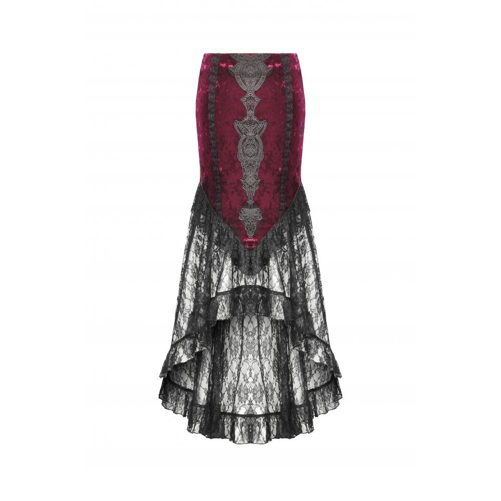 Dark in Love Gothic Skirt Crimson Queen Lace High-Low Burgundy UK 8-22 - QHA UK