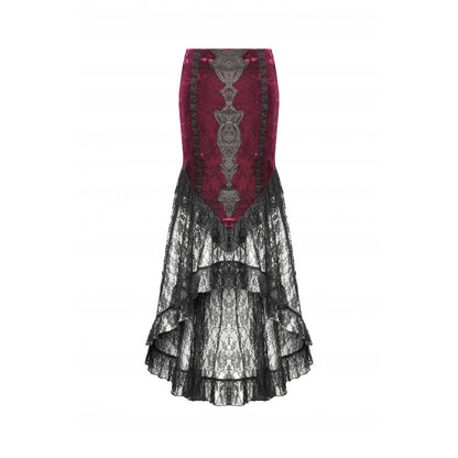 Dark in Love Gothic Skirt Crimson Queen Lace High-Low Burgundy UK 8-22 - QHA UK