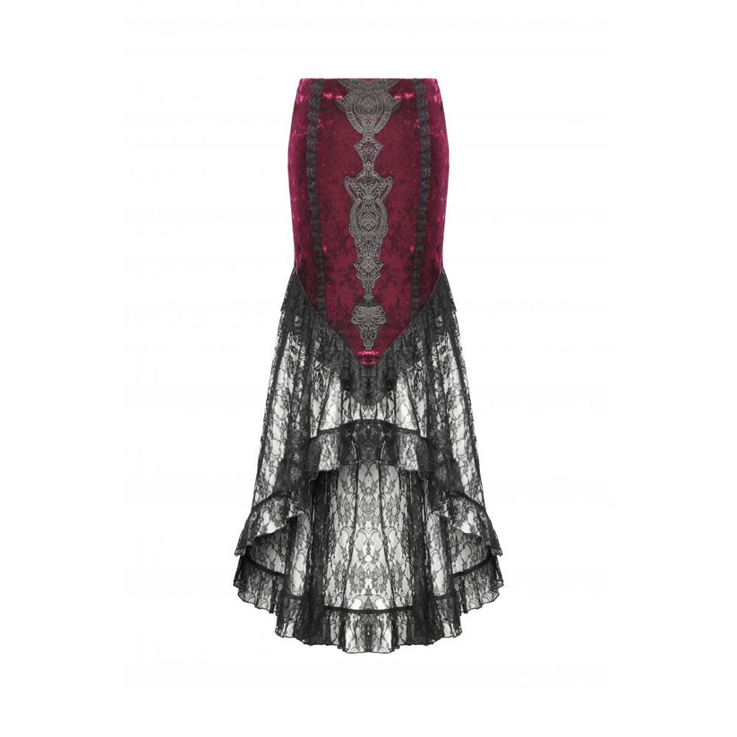 Dark in Love Gothic Skirt Crimson Queen Lace High-Low Burgundy UK 8-22 - QHA UK