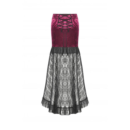 Dark in Love Gothic Skirt Crimson Queen Lace High-Low Burgundy UK 8-22 - QHA UK