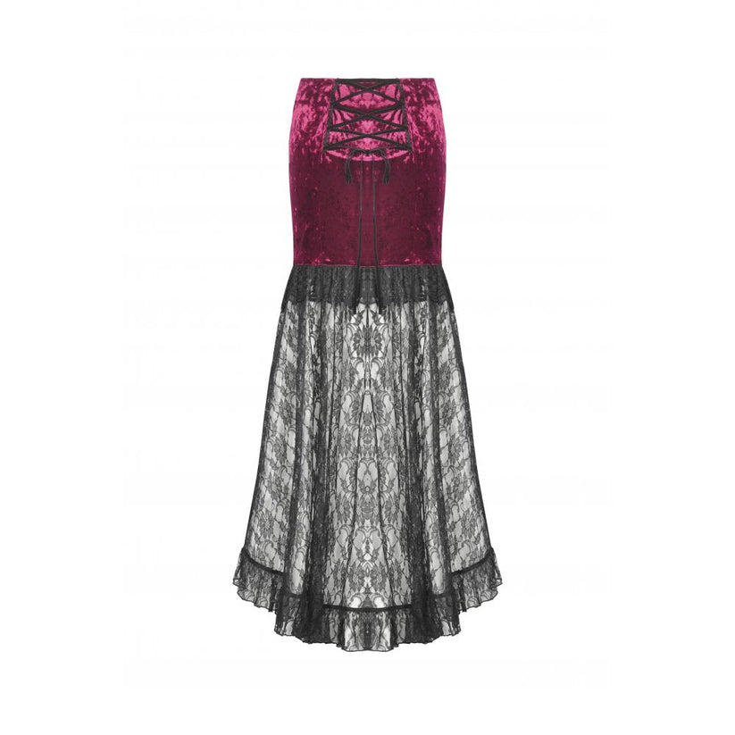 Dark in Love Gothic Skirt Crimson Queen Lace High-Low Burgundy UK 8-22 - QHA UK