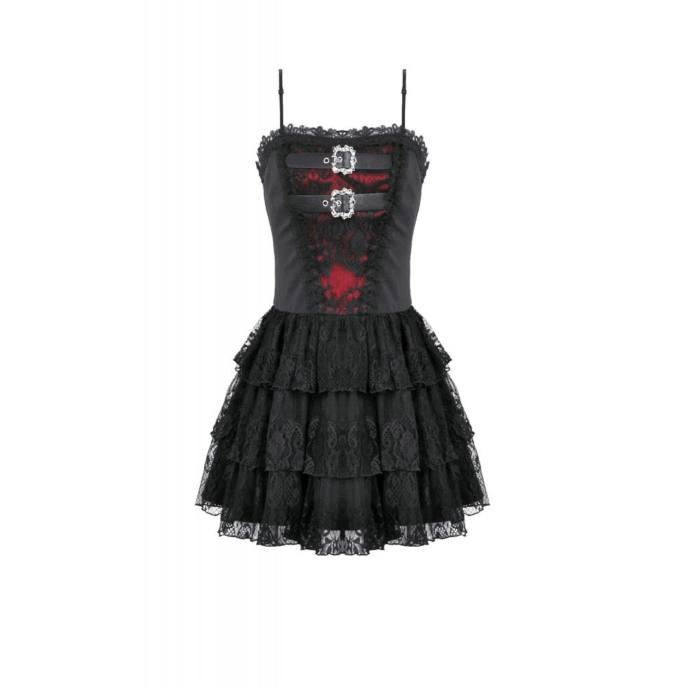Dark in Love Dress Crimson Shadow Layered Lace Cake UK 8-18 - QHA UK