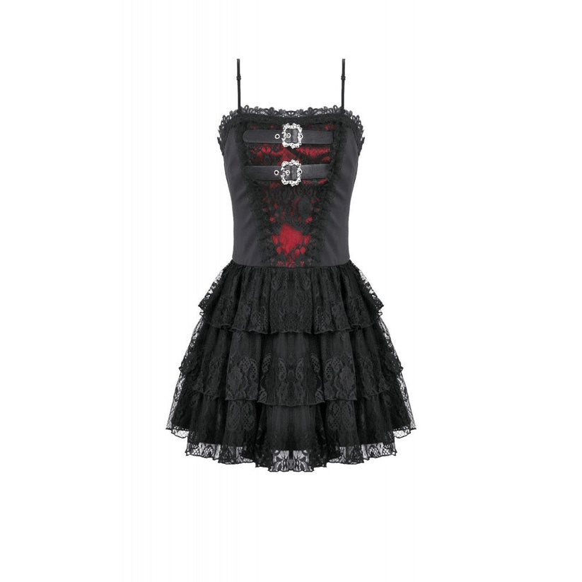 Dark in Love Dress Crimson Shadow Layered Lace Cake UK 8-18 - QHA UK