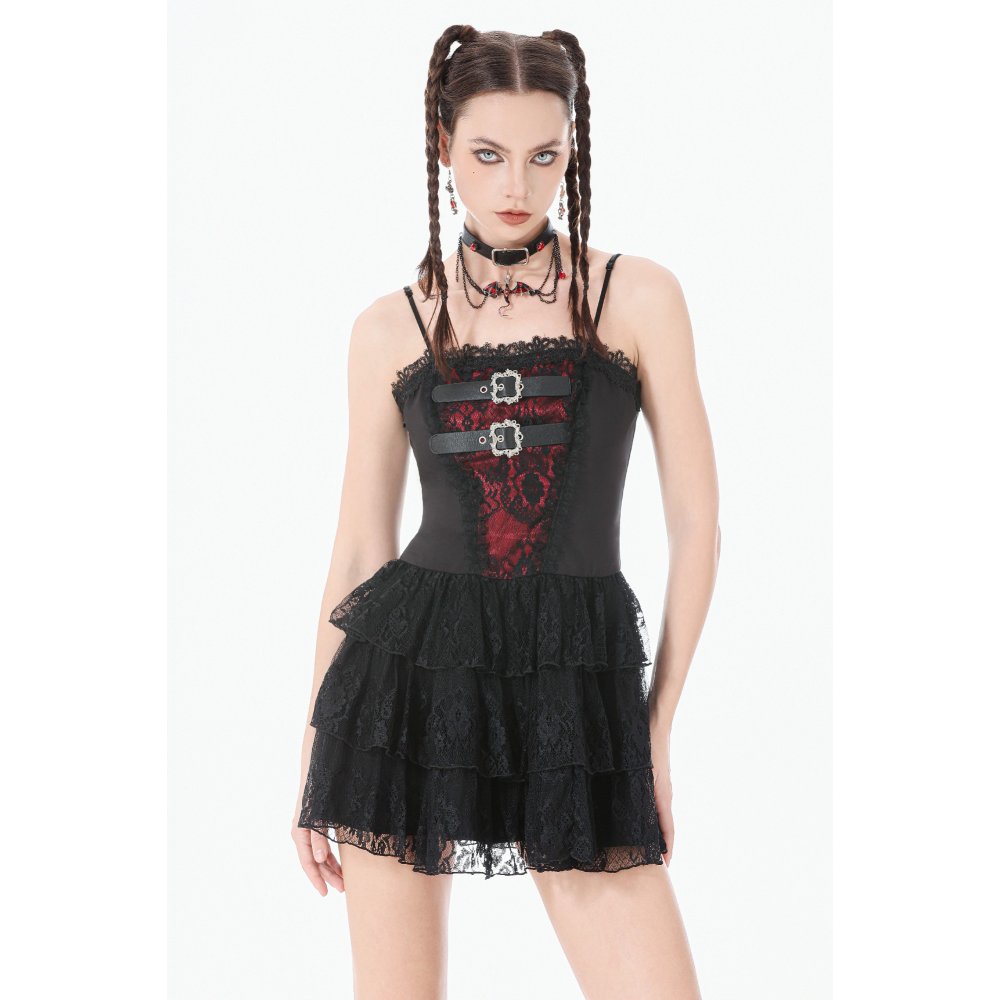 Dark in Love Dress Crimson Shadow Layered Lace Cake UK 8-18 - QHA UK