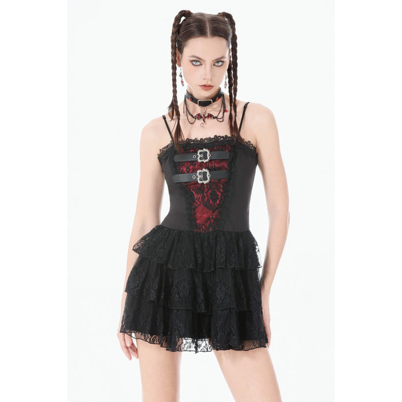 Dark in Love Dress Crimson Shadow Layered Lace Cake UK 8-18 - QHA UK