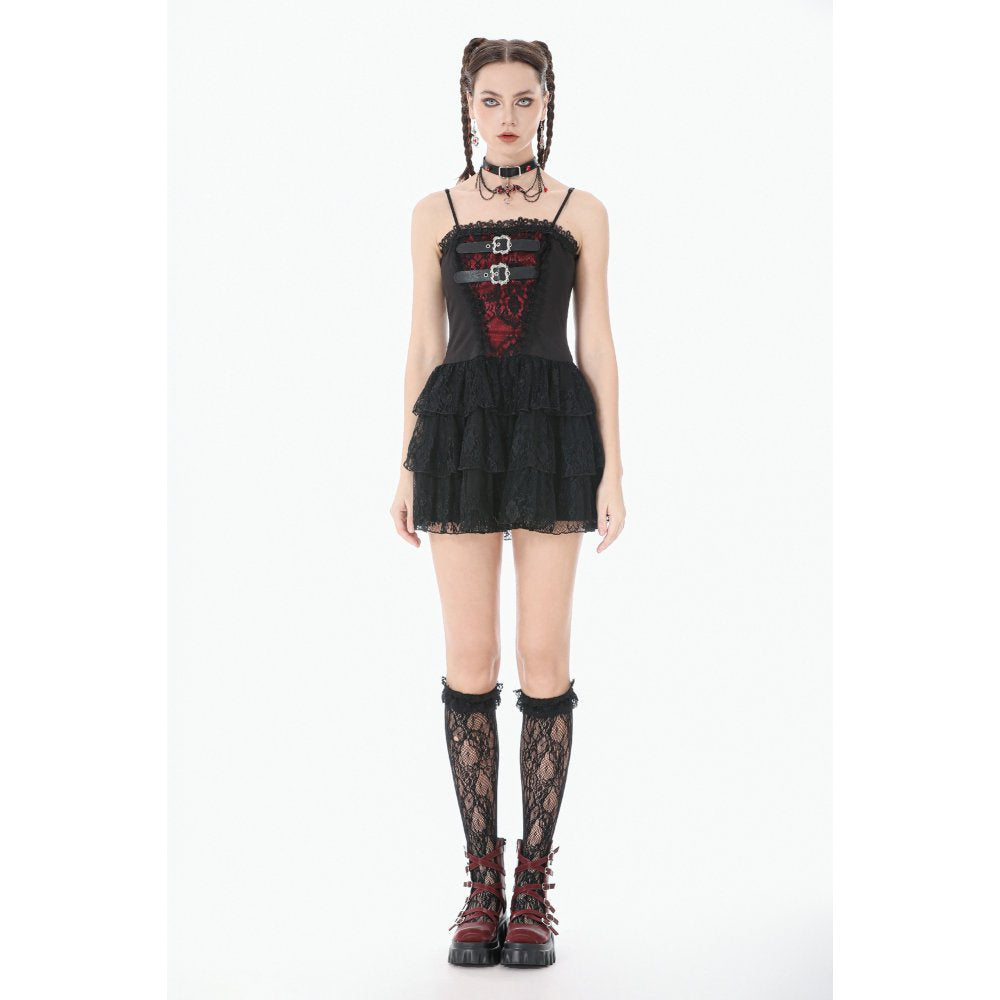 Dark in Love Dress Crimson Shadow Layered Lace Cake UK 8-18 - QHA UK