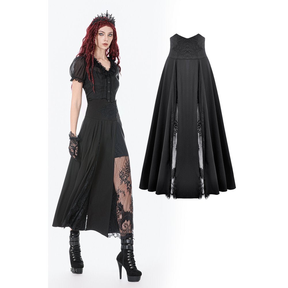 Dark in Love Gothic Skirt Dalaria High-Waist Long Lace Inset Panel - QHA UK