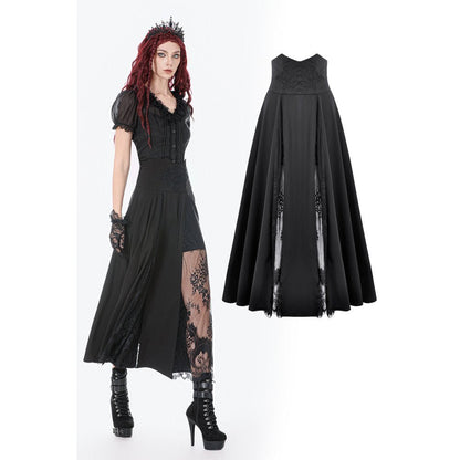 Dark in Love Gothic Skirt Dalaria High-Waist Long Lace Inset Panel - QHA UK