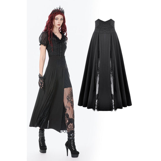 Dark in Love Gothic Skirt Dalaria High-Waist Long Lace Inset Panel - QHA UK