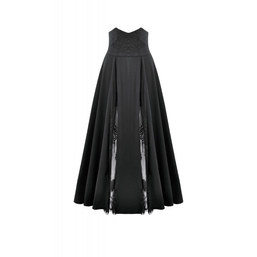 Dark in Love Gothic Skirt Dalaria High-Waist Long Lace Inset Panel - Waistband Detail - QHA UK